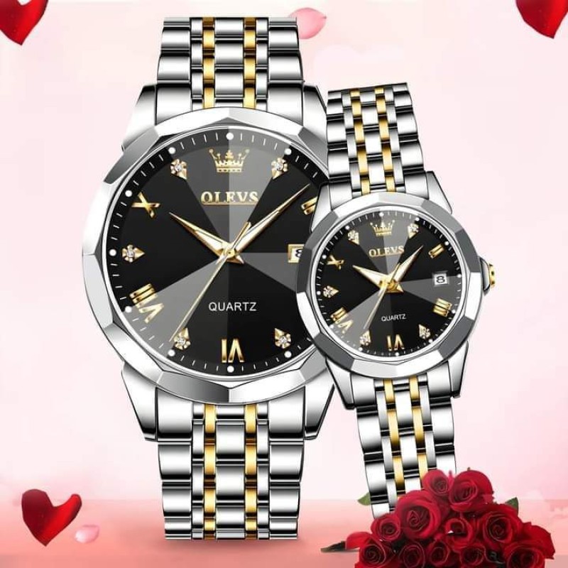 Olevs Stainless Steel Fashionable Couple Watches Silver and Black