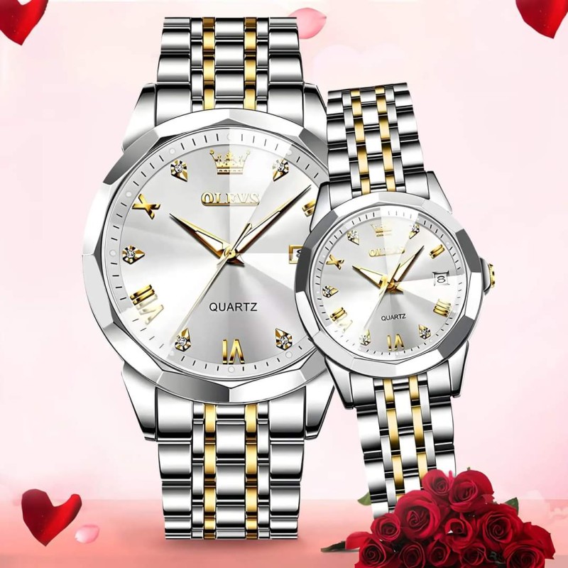 Olevs Stainless Steel Fashionable Couple Watches Silver And White