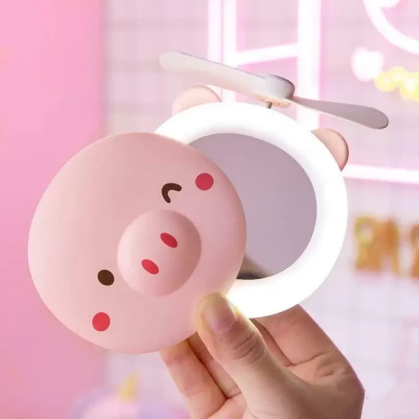Usb Rechargeable Makeup Mirror Fan With Cute Led Light