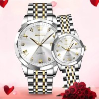 Olevs Stainless Steel Fashionable Couple Watches Silver And White