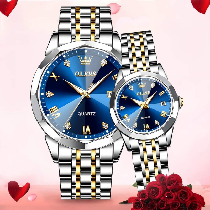 Olevs Stainless Steel Fashionable Couple Watches Silver And Blue